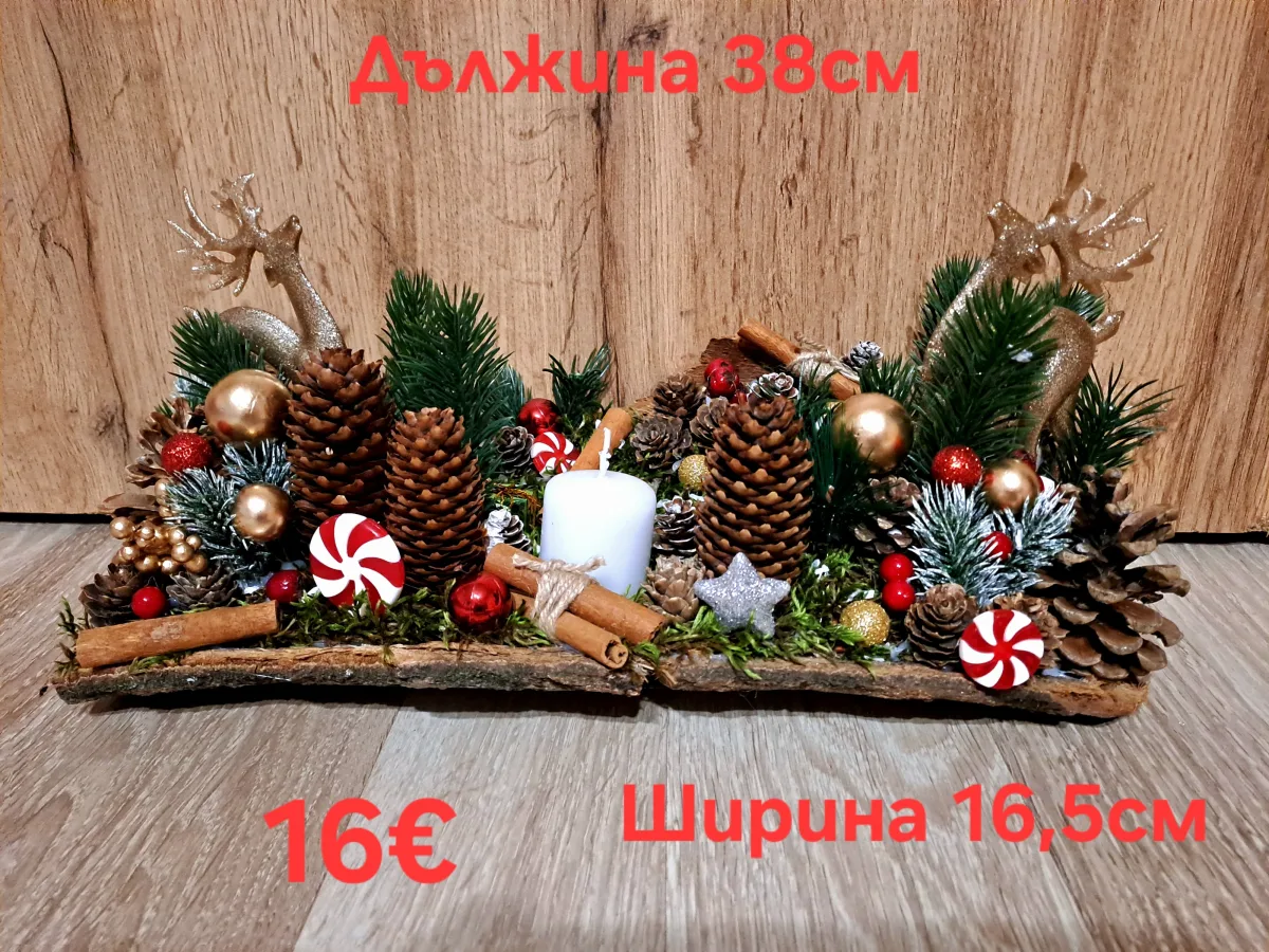 Ръчно изработен коледен свещник върху дървесна еко  кора 